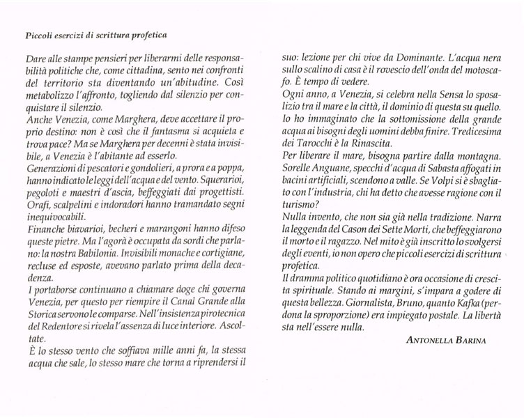 piccoli esercizi di scritura profetica di Antonella Barina