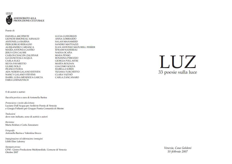 pagina del libro LUZ di Antonella Barina
