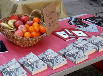 banchetto espositivo delle pubblicazioni di edizione dell'autrice